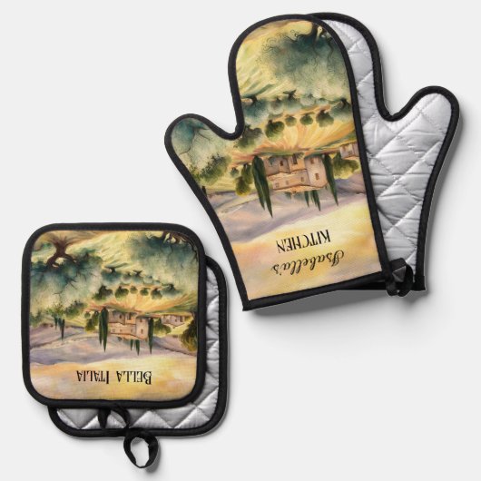 ベライタリアトスカーナイタリアン景観 鍋つかみ&鍋敷きセット (正面/裏面)