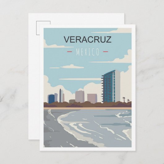 ベラクルスメキシコアートヴィンテージトラベルイラストレーション ポストカード (正面/裏面)