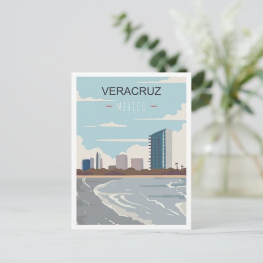 ベラクルスメキシコアートヴィンテージトラベルイラストレーション ポストカード (スタンド正面)