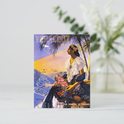 ベラクルズメキシコヴィンテージ旅行ポスター復元 ポストカード (スタンド正面)