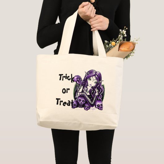 ベラドンナの紫色の妖精のハロウィンのトリック・オア・トリートのバッグ ラージトートバッグ (正面(商品))