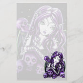 "ベラドンナ"のゴシック様式紫色のスカルの妖精の国の文房具 便箋 (正面)