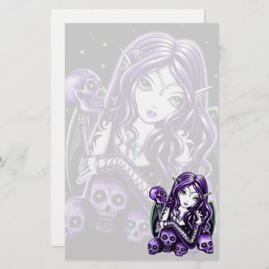 "ベラドンナ"のゴシック様式紫色のスカルの妖精の国の文房具 便箋 (正面/裏面)