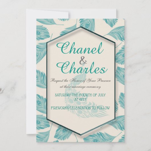 ベラブルーピーコックジオメトリック結婚式招待状 招待状 (正面)