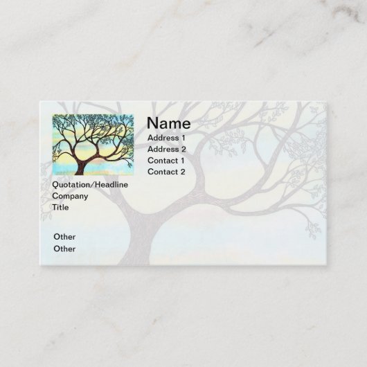 ベラム上のツリー（水彩背景付き） 名刺 (正面)