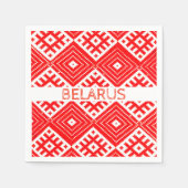 ベラルーシБеларусьフォークパターンレッドホワイトナプキンス スタンダードカクテルナプキン (正面)