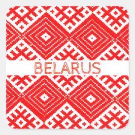 ベラルーシБеларусьフォークパターン赤白ステッカー スクエアシール