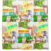 ベラルーシБеларусьミンスクМинск建築グラフィティ シャワーカーテン (正面)