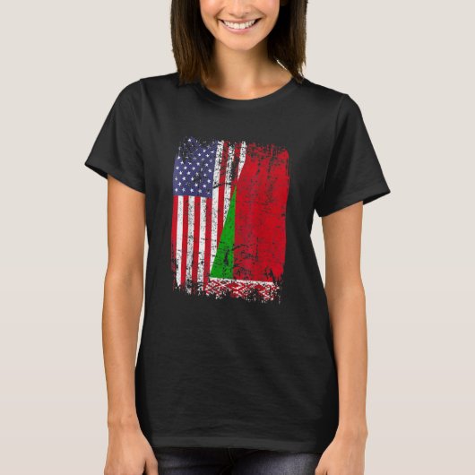 ベラルーシのルーツ半米国国旗ベラルーシ Tシャツ (正面)