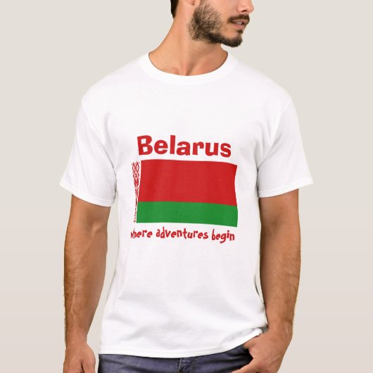ベラルーシの旗＋地図＋テキストTシャツ Tシャツ (正面)
