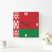 ベラルーシフラグ番号赤白緑 スクエア壁時計 (ホーム)