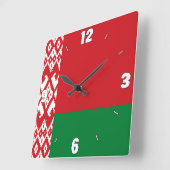 ベラルーシフラグ番号赤白緑 スクエア壁時計 (傾斜)