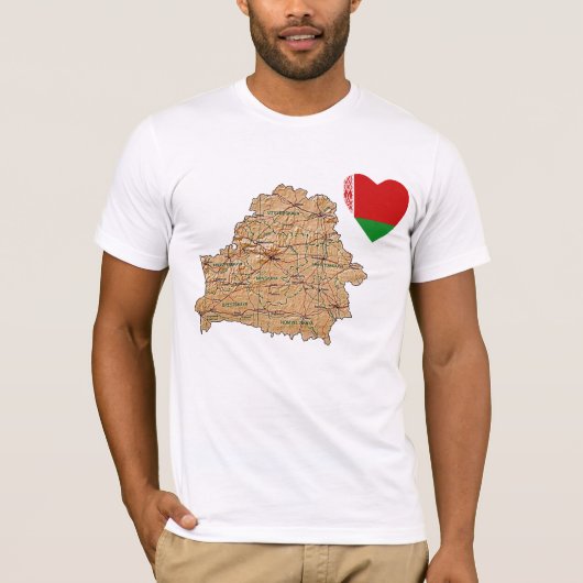 ベラルーシ国旗のハートと地図Tシャツ Tシャツ (正面)
