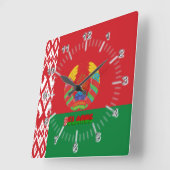 ベラルーシ国旗の紋章   スクエア壁時計 (傾斜)