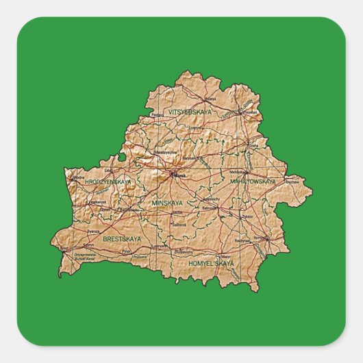 ベラルーシ地図ステッカー スクエアシール (正面)