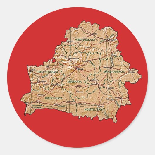 ベラルーシ地図ステッカー ラウンドシール (正面)