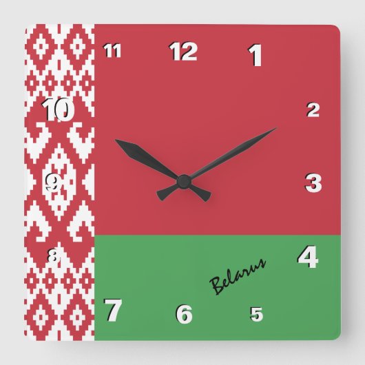 ベラルーシ時計、愛国心のある故郷、ベラルーシ国旗 スクエア壁時計 (正面)
