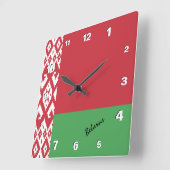 ベラルーシ時計、愛国心のある故郷、ベラルーシ国旗 スクエア壁時計 (傾斜)