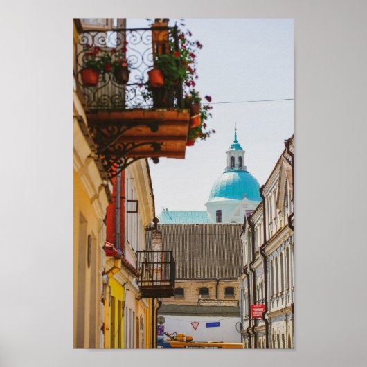 ベラルーシ・グロドノ都市景観シティ建築 ポスター (正面)