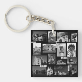 ベラルーシ・ゴルドノブレスト・ミンスク建築コラージュ キーホルダー