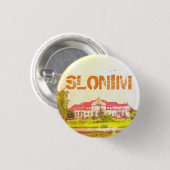 ベラルーシ・スロンニム駅の建築 缶バッジ (正面&裏面)