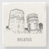 ベラルースグロドノウォータータワーズスケッチ建築 ストーンコースター (正面)