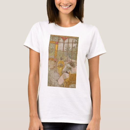 ベランダで刺繍している2人の女性 Tシャツ (正面)