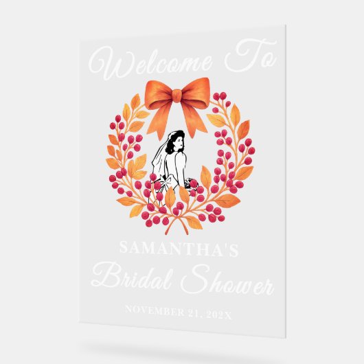 ベリお洒落ー離れ秋ブライダルシャワーへようこそ アクリルサイン (傾斜)