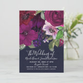 ベリはっきりしたー明るい赤紫色フローラブーケシック結婚ズ 招待状 (スタンド正面)