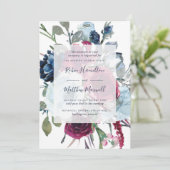 ベリエレガントーとブルーウォーターの色のフローラ結婚 招待状 (スタンド正面)