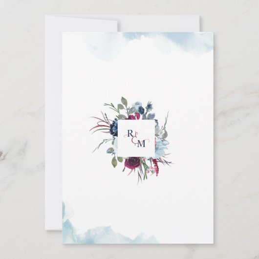 ベリエレガントーとブルーウォーターの色のフローラ結婚 招待状 (裏面)