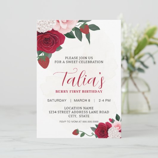 ベリエレガントーバラの最初の誕生日パーティーのダウンロード 招待状 (スタンド正面)