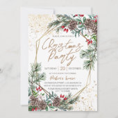 ベリエレガントーパイン幾何学的金ゴールドクリスマスパーティー 招待状 (正面)