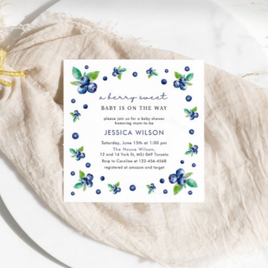 ベリエレガントー甘い赤ちゃんシャワーブルーベリー 招待状