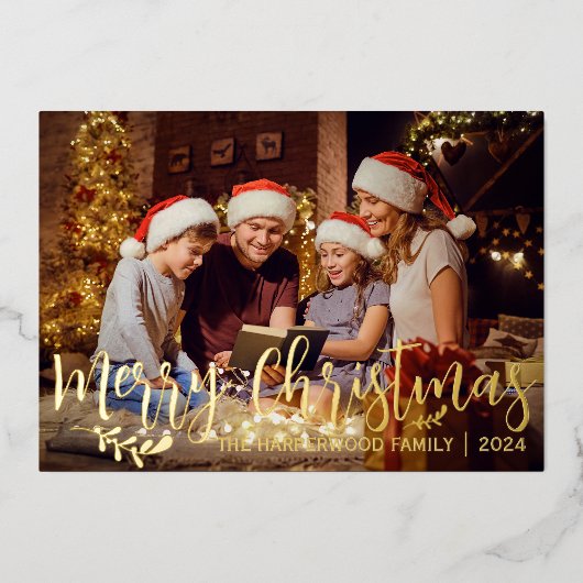 ベリエレガントー離れクリスマス家族1枚の写真 箔シーズンカード (正面)