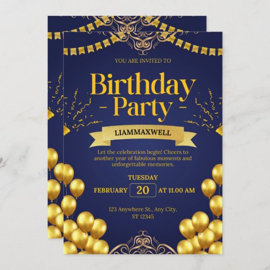 ベリカスタムーをテーマにした誕生日招待状 | 編集可能 招待状 (正面/裏面)