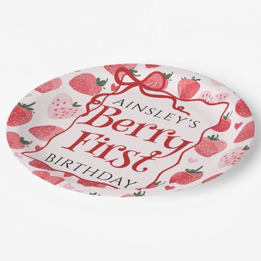 ベリカスタムーファーストコケットピンクボウ1st誕生日 ペーパープレート (アングル)