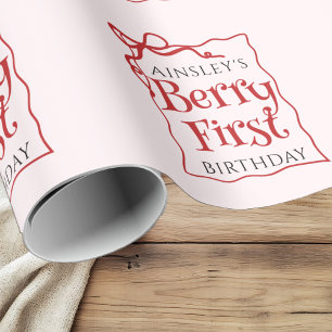 ベリカスタムーファーストコケットピンクボウ1st誕生日 ラッピングペーパー