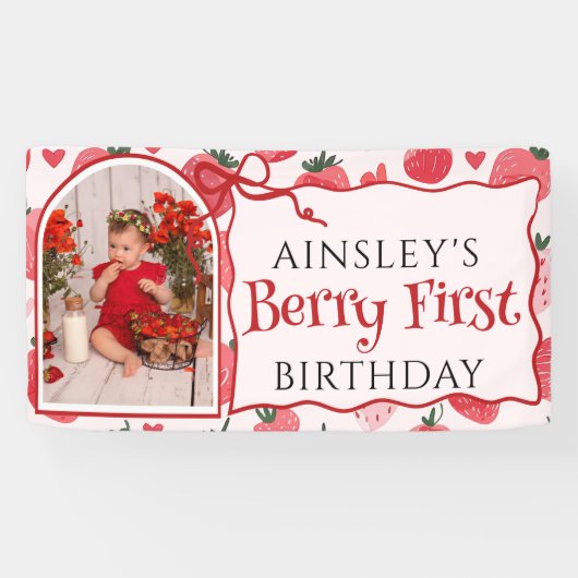 ベリカスタムーファーストコケットピンクボウ1st誕生日 横断幕 (横)