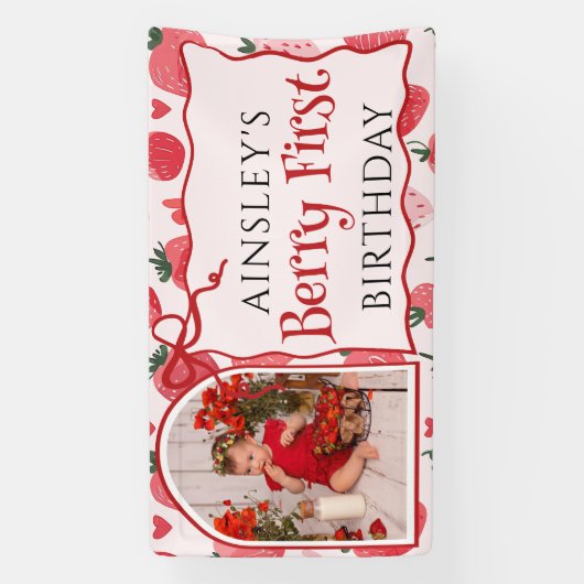 ベリカスタムーファーストコケットピンクボウ1st誕生日 横断幕 (縦)