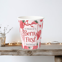 ベリカスタムーファーストコケットピンクボウ1st誕生日 紙コップ