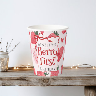 ベリカスタムーファーストコケットピンクボウ1st誕生日 紙コップ