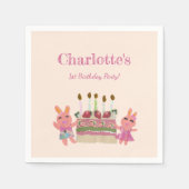 ベリガーリーースイートバンニーズピンク子供の誕生日パーティー スタンダードカクテルナプキン (正面)