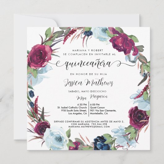 ベリスペインのーバーガンディーレッドリースキンセアニラ 招待状 (正面)