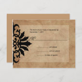 ベリセスクロール華麗さRSVPの(黒か日焼け)ヒース私達 出欠カード (正面/裏面)