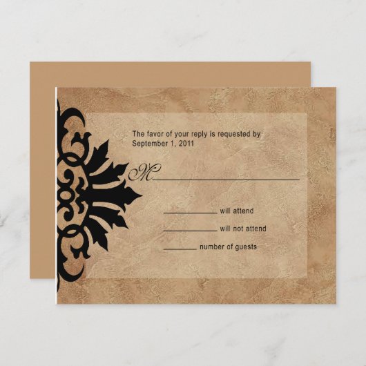 ベリセスクロール華麗さRSVPの(黒か日焼け)ヒース私達 出欠カード (正面/裏面)