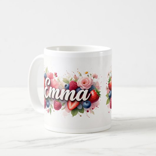 ベリパーソナライズされたーフローラ名MAG - "Emma" コーヒーマグカップ (正面左)