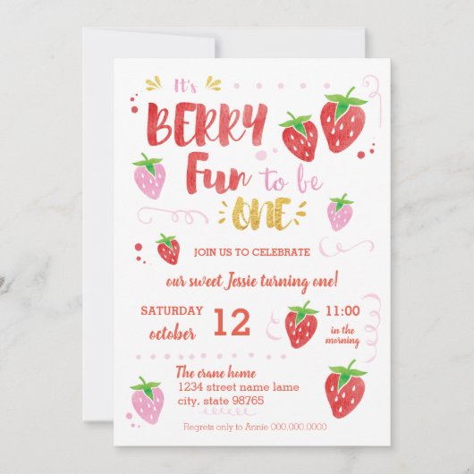 ベリーおもしろいはONEの最初の誕生日パーティー 招待状 (正面)