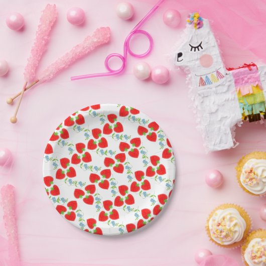 ベリーかわいいイチゴの果実と花 ペーパープレート (パーティー)