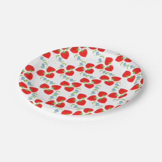 ベリーかわいいイチゴの果実と花 ペーパープレート (アングル)
